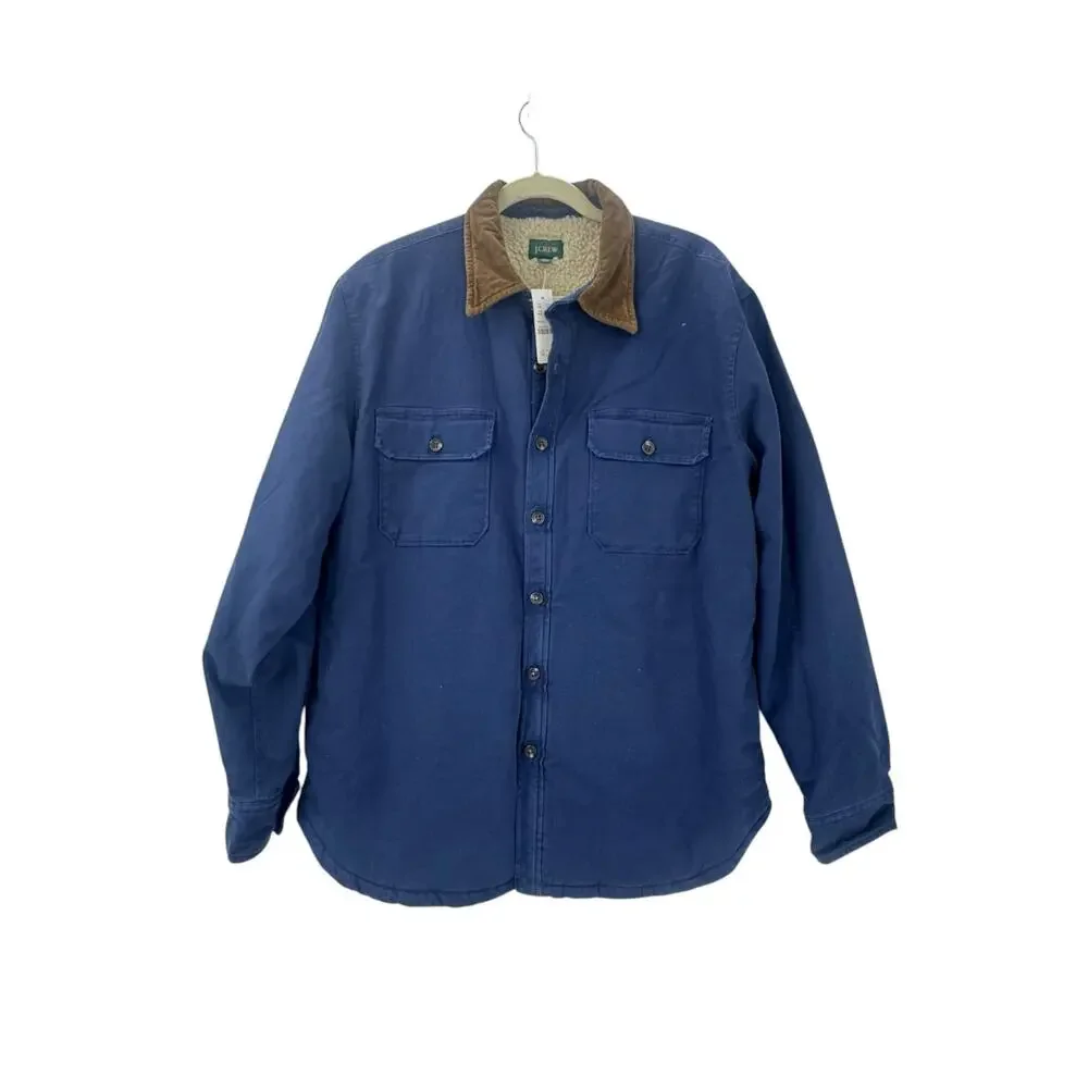J. Crew Men's Sherpa-Lined Duck Canvas Shirt-Jacket Twilight Blue Size L NWT